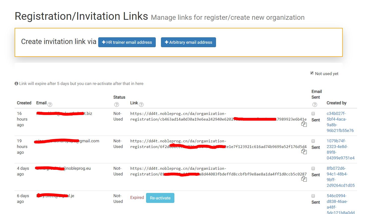 Sign-up invitation links