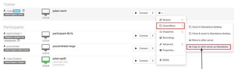 Copy or move desktop to another server