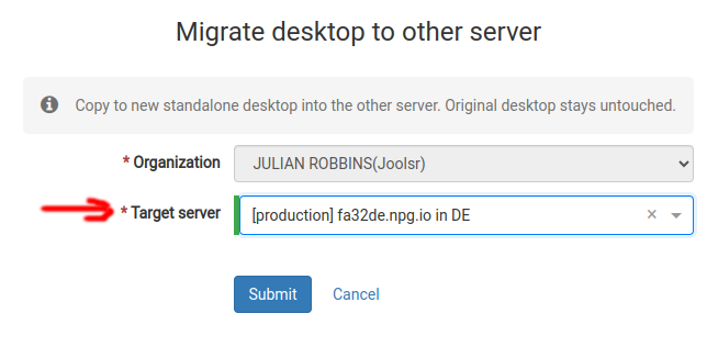 Copy or move desktop to another server - the Form