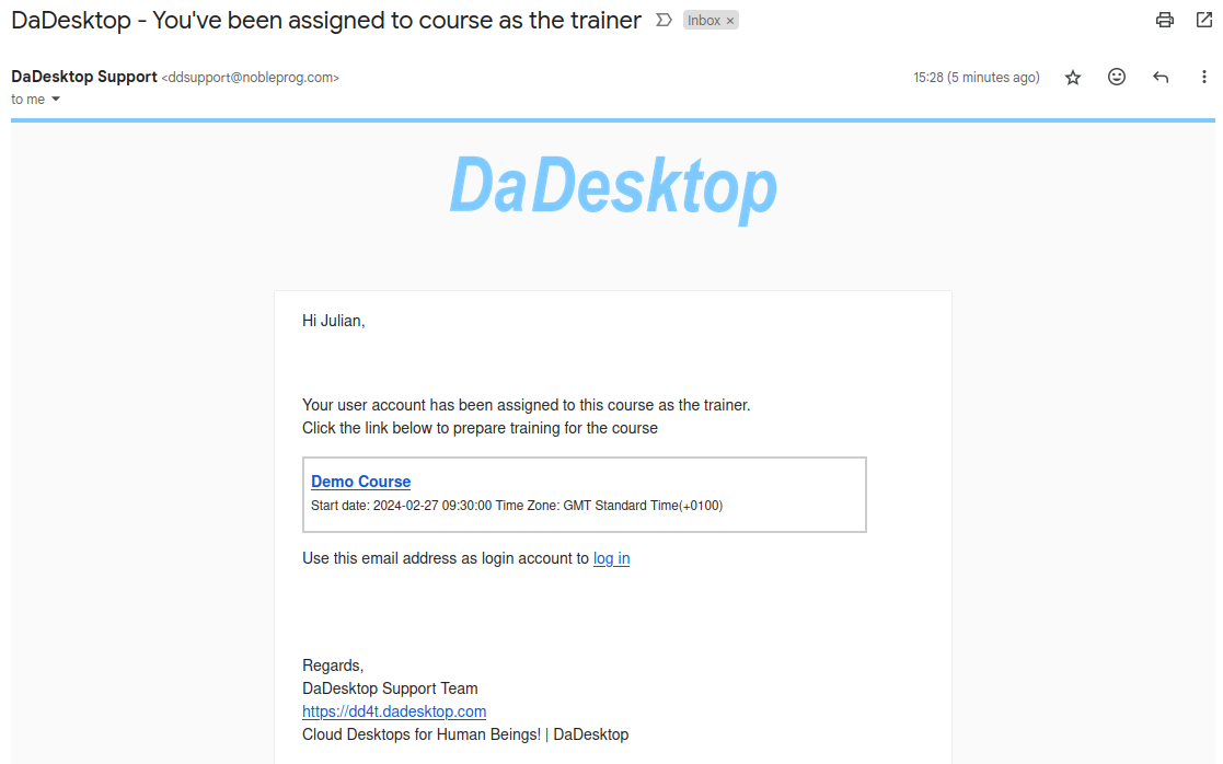 Trainer receives assignment email